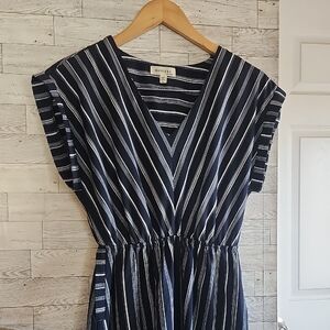 Navy and White Striped Midi Dress